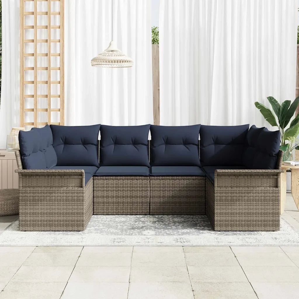 Set Divano da Giardino 6 pcs Grigio Poly Rattan