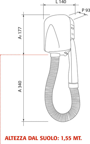 Asciugacapelli Phon da Parete con Tubo 700W Vama Tiny Bianco