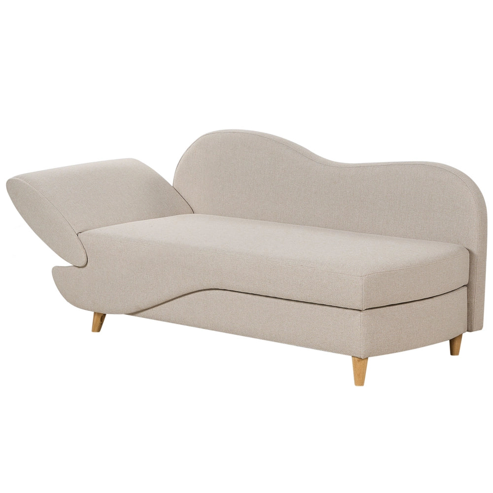 Chaise Longue in tessuto beige lato sinistro con contenitore soggiorno design moderno