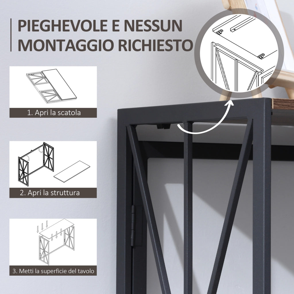 Consolle Pieghevole Stile Industriale ¨C zephmum ¨C Legno e Metallo 100x38x80cm Marrone