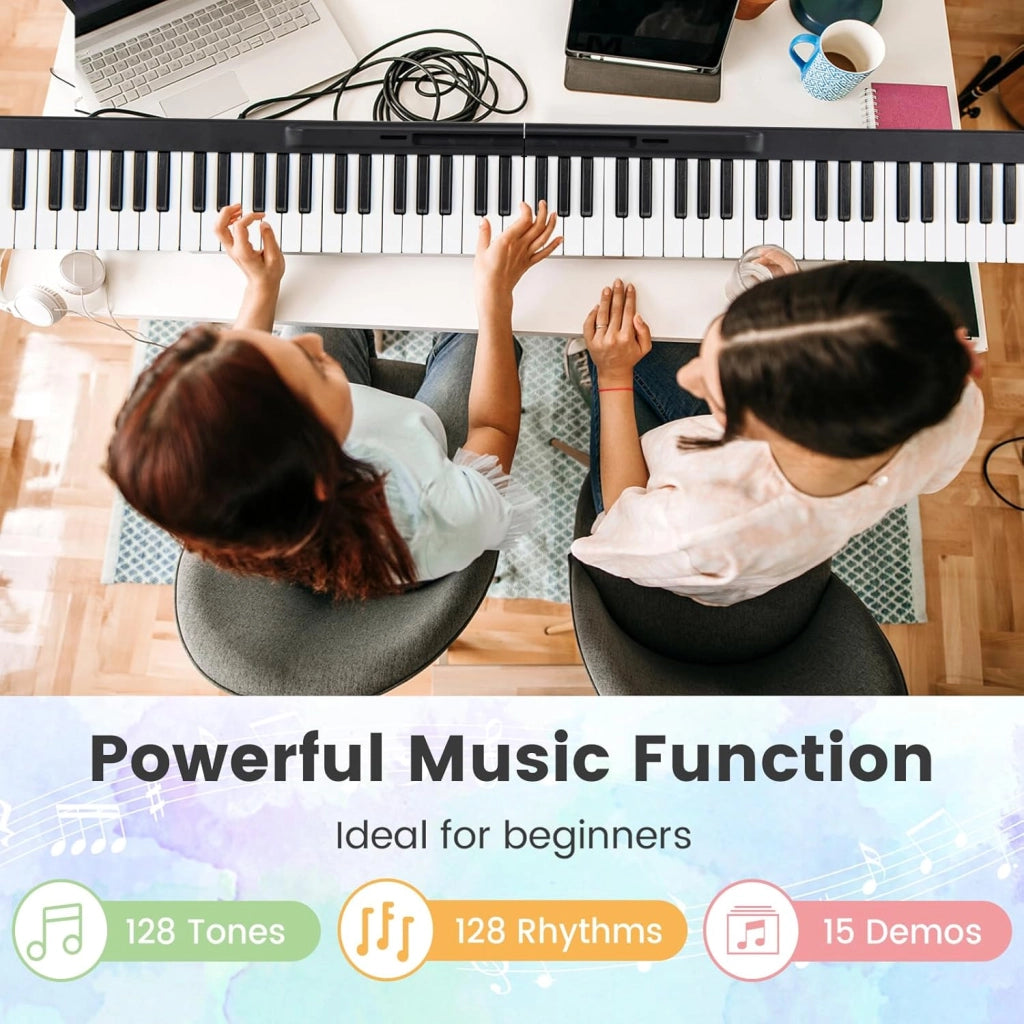 Pianoforte Digitale 88 Tasti Pieghevole con Funzione MIDI & Bluetooth, Tastiera Elettronica Multifunzionale per Principianti con Borsa per Pianoforte