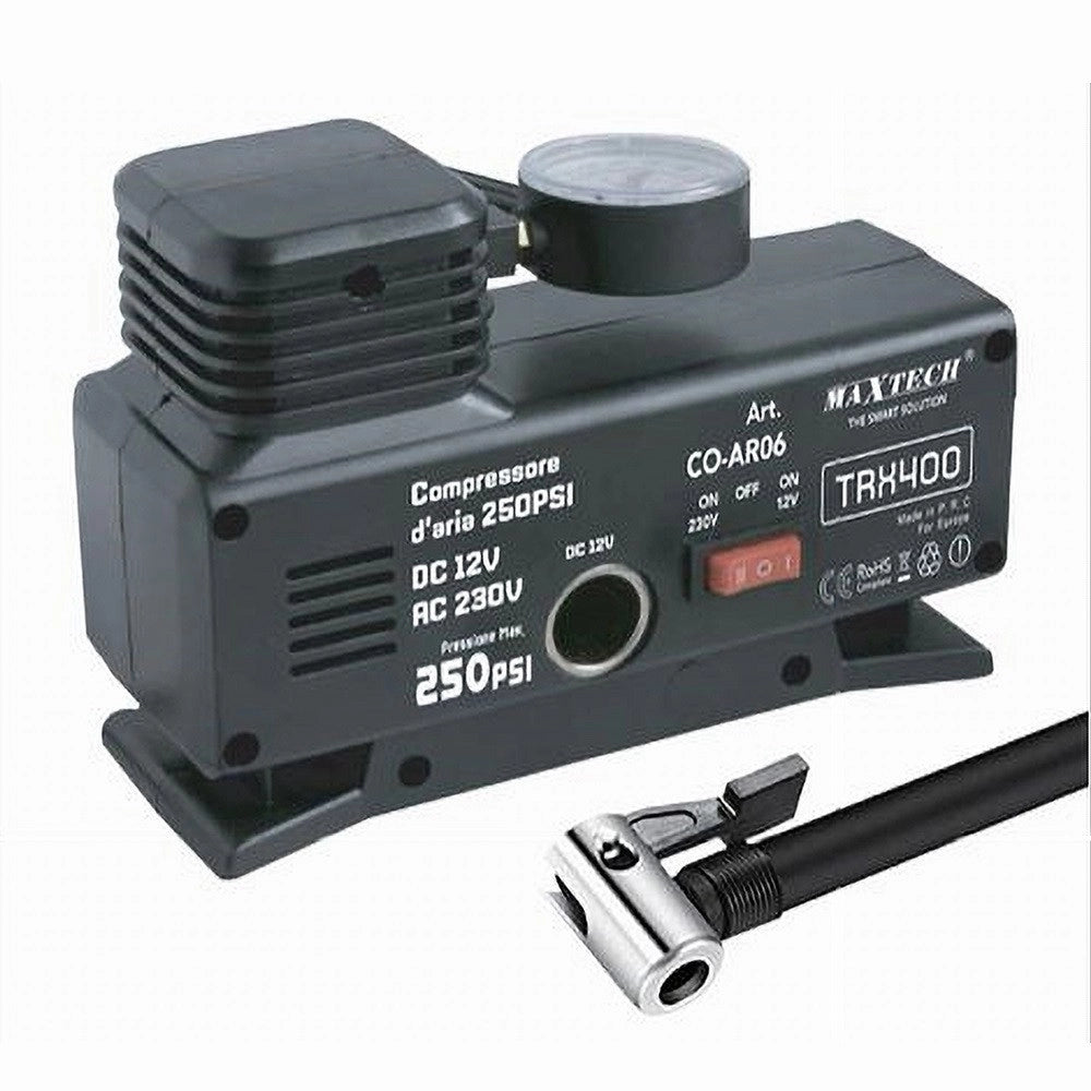 Trade Shop - Compressore Compatto Ad Aria Con Manometro Pneumatici 12v 250psi 25l/min Co-ar06 -