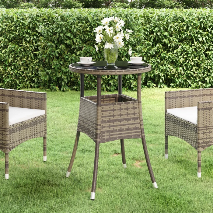Tavolo Giardino Ø60x75 cm Vetro Temperato e Polyrattan Grigio 310600
