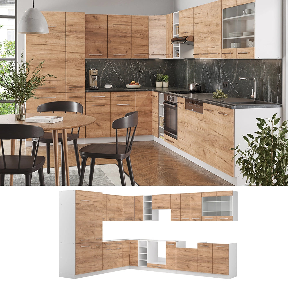 Cucina angolare completa Fame-Line Rovere dorato/Bianco 347 x 60 cm, PL Antracite Vicco