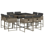 Set da Pranzo da Giardino 9 pz | Set Salotto da Giardino con Cuscini in Polyrattan Grigio