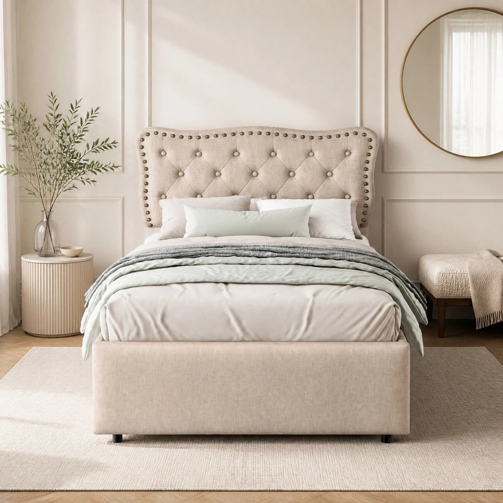Letto imbottito singolo 90x200 cm beige scuro con 2 cassetti