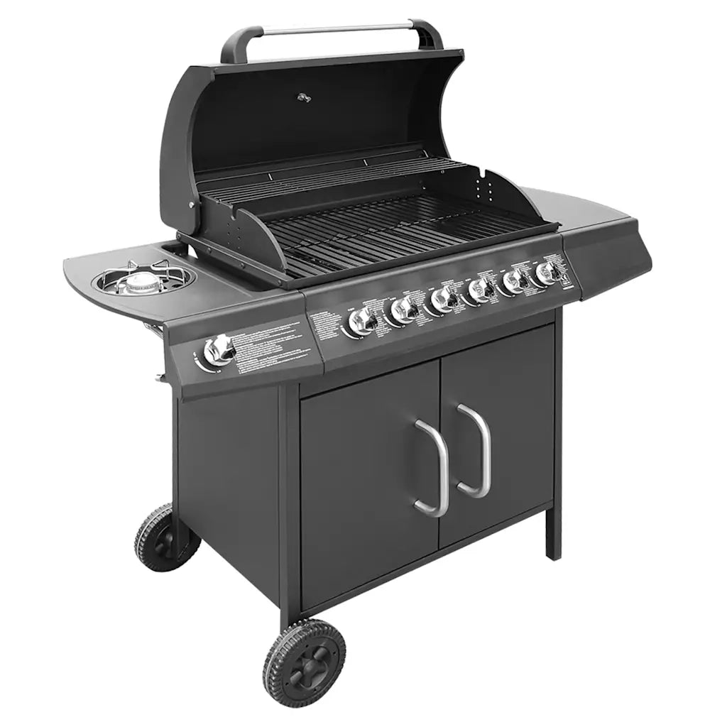 Barbecue e Griglia a Gas 6+1 Fornelli Nero cod mxl 15648