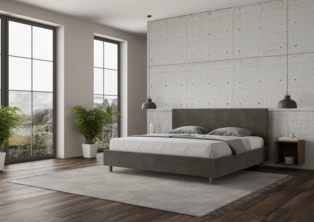 BS COM Letto con rete imbottito 180x210 microfibra grigio