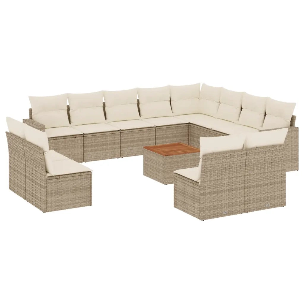 Set Divano da Giardino 13 pz con Cuscini Beige in Polyrattan