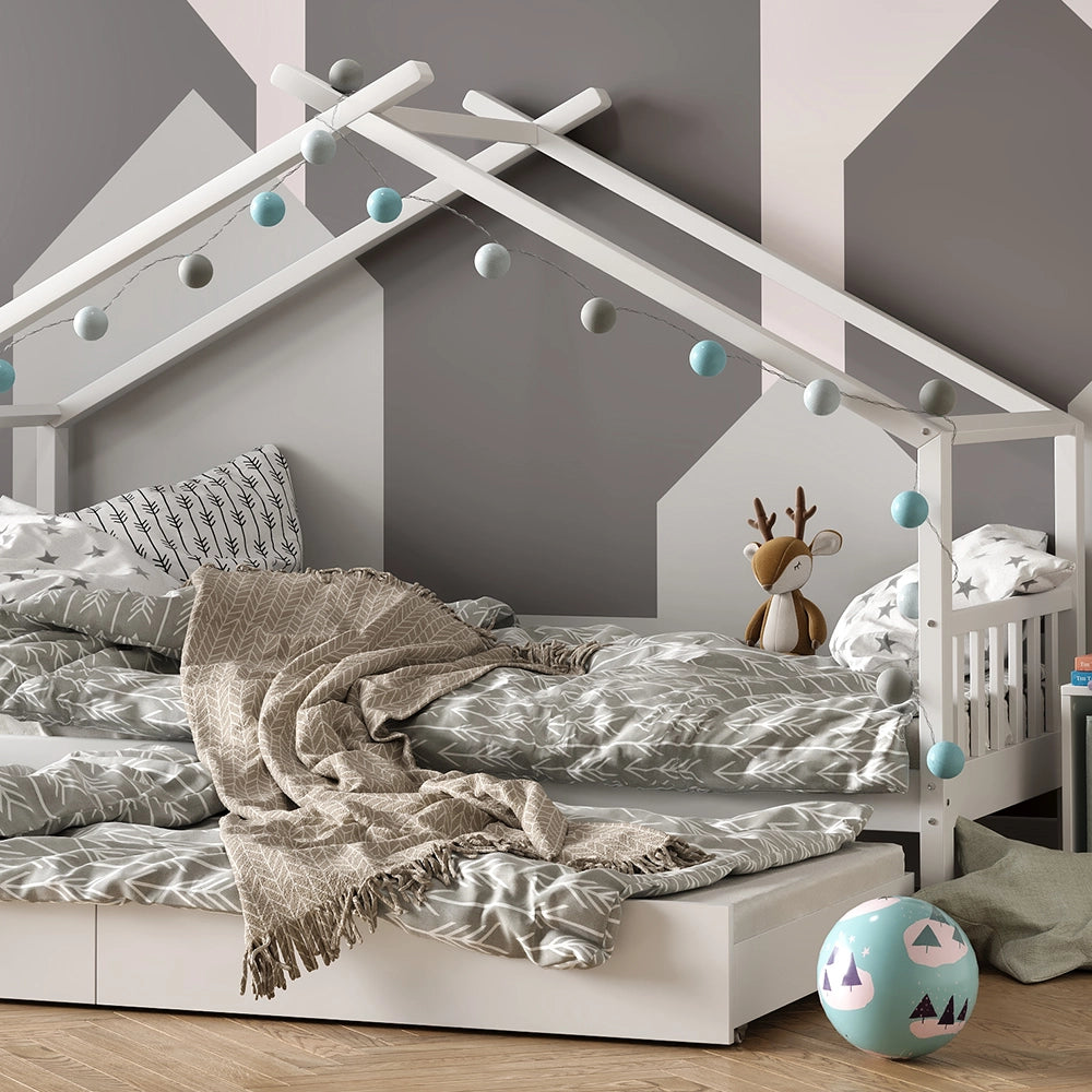 Vitalispa Letto montessori bambini Bianco 90x200 cm con letto per ospiti e 2 materassi