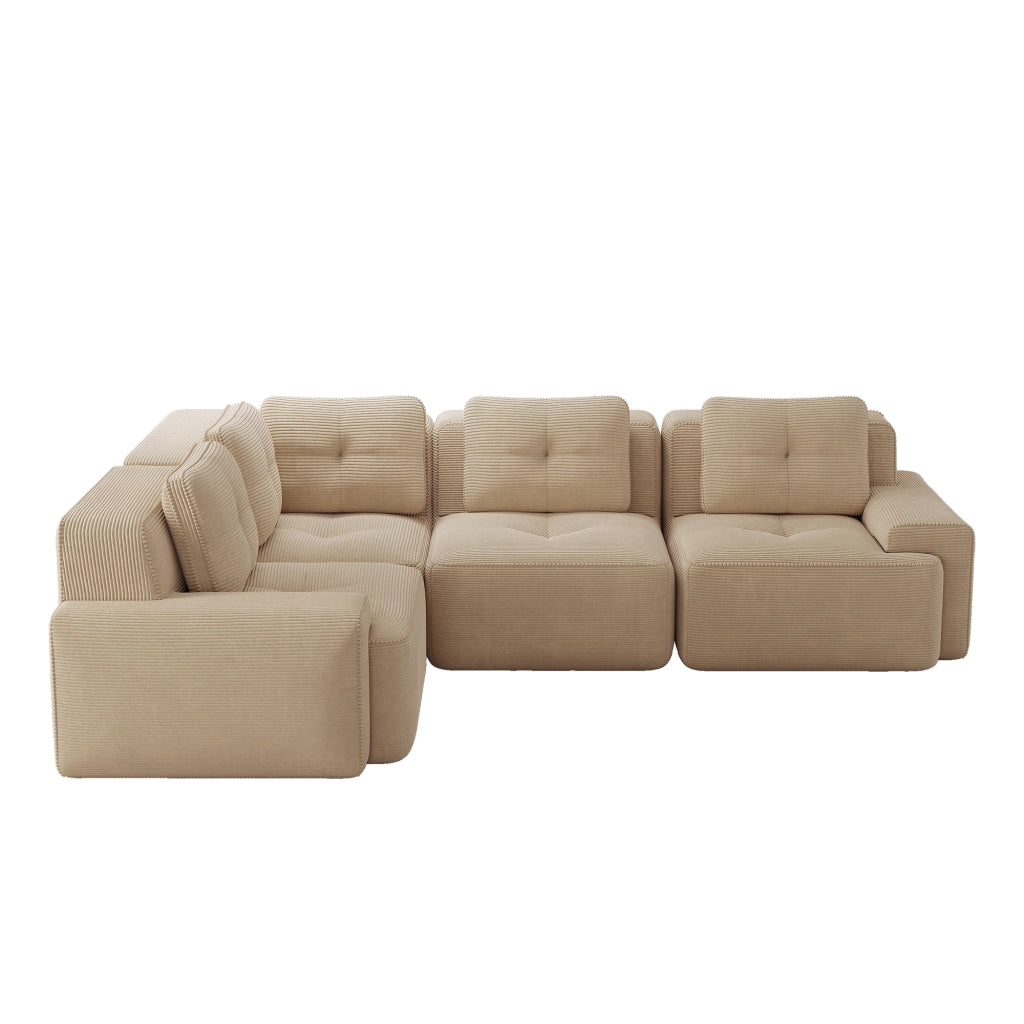 Divano Modulare Componibile in Tessuto a Coste ¨C Xylo ¨C Beige, Morbido, Senza Montaggio