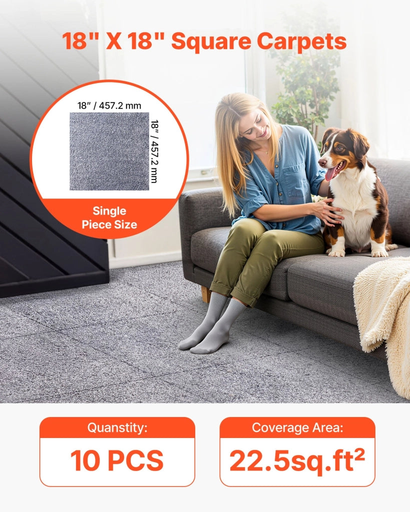 Set 10 Piastrelle per Moquette Autoadesive SXP-HPD-10 457x457 mm Quadrotte Morbide Grigio per Pavimenti Soggiorno e Ufficio Copertura 2,1㎡
