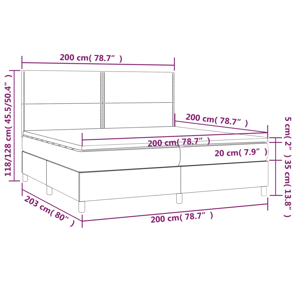 Letto a Molle Materasso e LED Nero 200x200cm in Tessuto 3134823