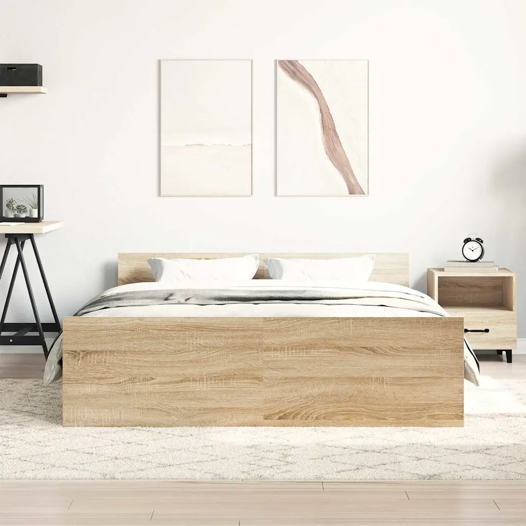 Letto matrimoniale | Letto per adulti | Giroletto con Testiera e Pediera Rovere Sonoma 120x200 cm
