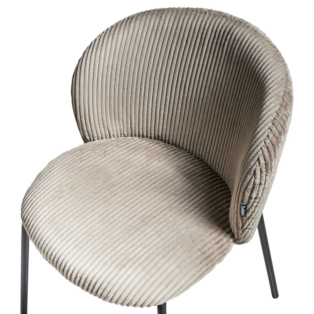 Set di 2 sedie da pranzo in velluto a coste beige con schienale arrotondato Retro
