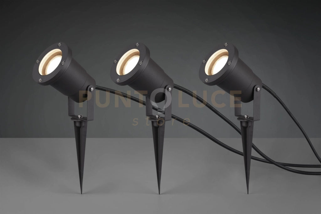 UBANGI KIT 3 FARI ATTACCO GU10 DA ESTERNO CON PICCHETTO FUSIONE DI ALLUMINIO ANTRACITE IP54 CAVO 5 METRI + 2X3 METRI