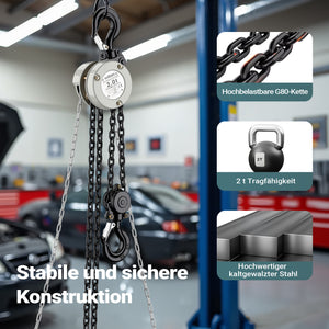 Mini paranco a catena manuale VSK-2, capacità di carico 2 t, altezza di sollevamento 3 m, per sollevare e abbassare carichi pesanti in officine, magazzini e cantieri, per impieghi gravosi