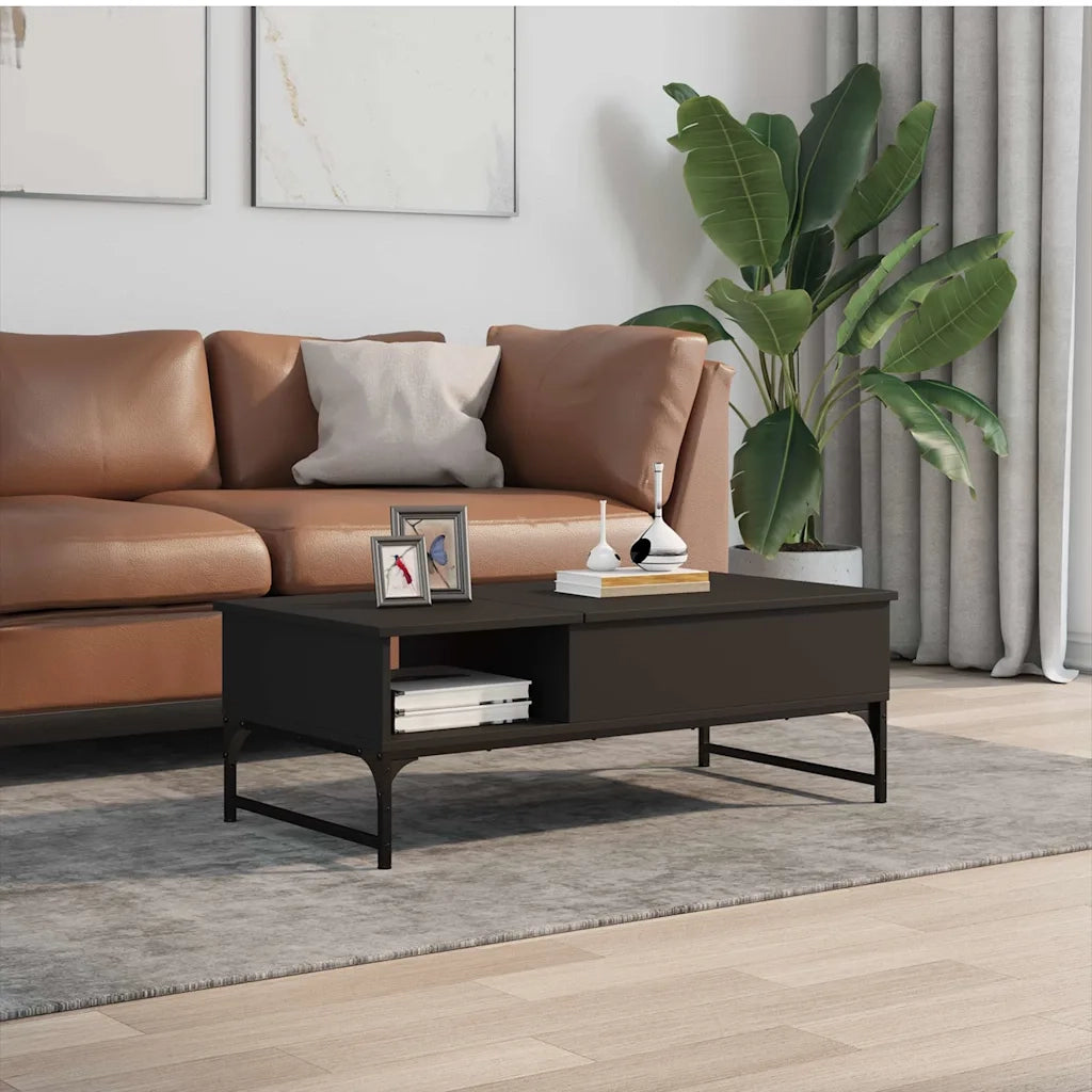Tavolino salotto | Tavolino da caff¨¨ | Tavolino da Soggiorno Nero 100x50x35 cm Legno Multistrato e Metallo