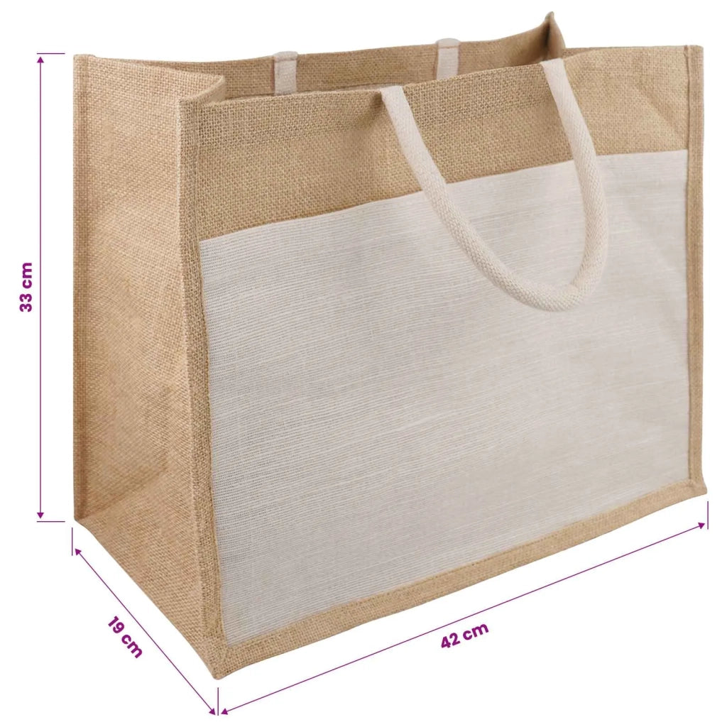 Borse in juta con tasca 10 Naturale e Bianco 42 x 33 x 19 cm 42012291