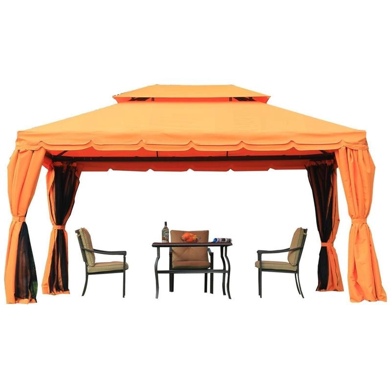 GAZEB LUSSUOSO DESIGN DOPPIA TETTOIA DA GIARDINO IDROREPELLENTE TESSUTO ANTIZANZARA 3X4 MT