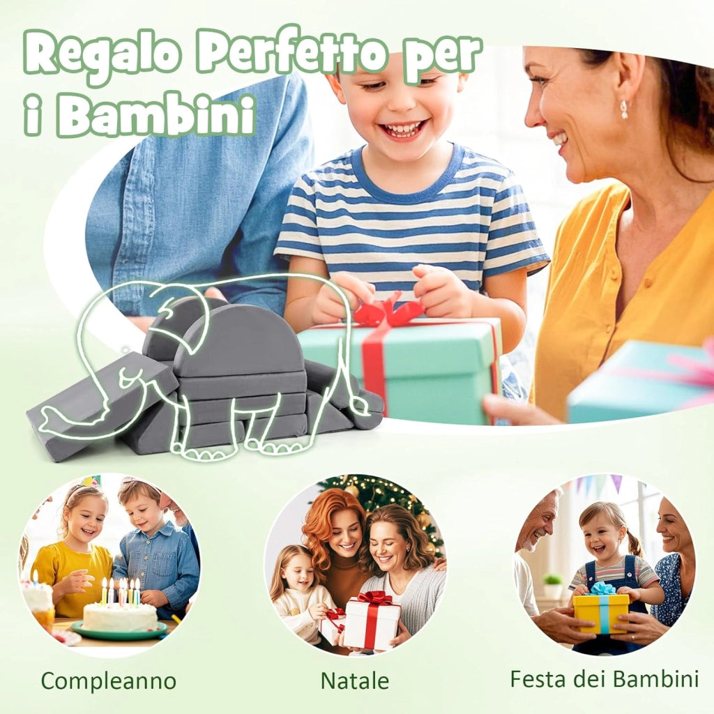 Divano in stile Block 13 Pezzi per Bambini, Divanetto Convertibile per Asilo, Cameretta e Soggiorno, Cuscini Bambini Gioco Blocchi (Grigio)