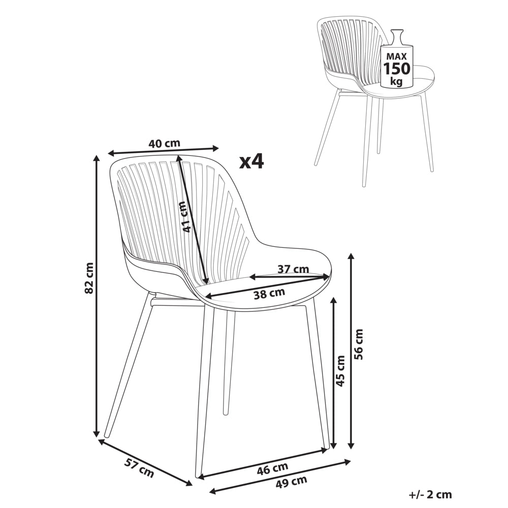Set di 4 robuste sedie da pranzo Materiale sintetico Legno poliestere Gambe in ferro Transprint Bianco Kleve