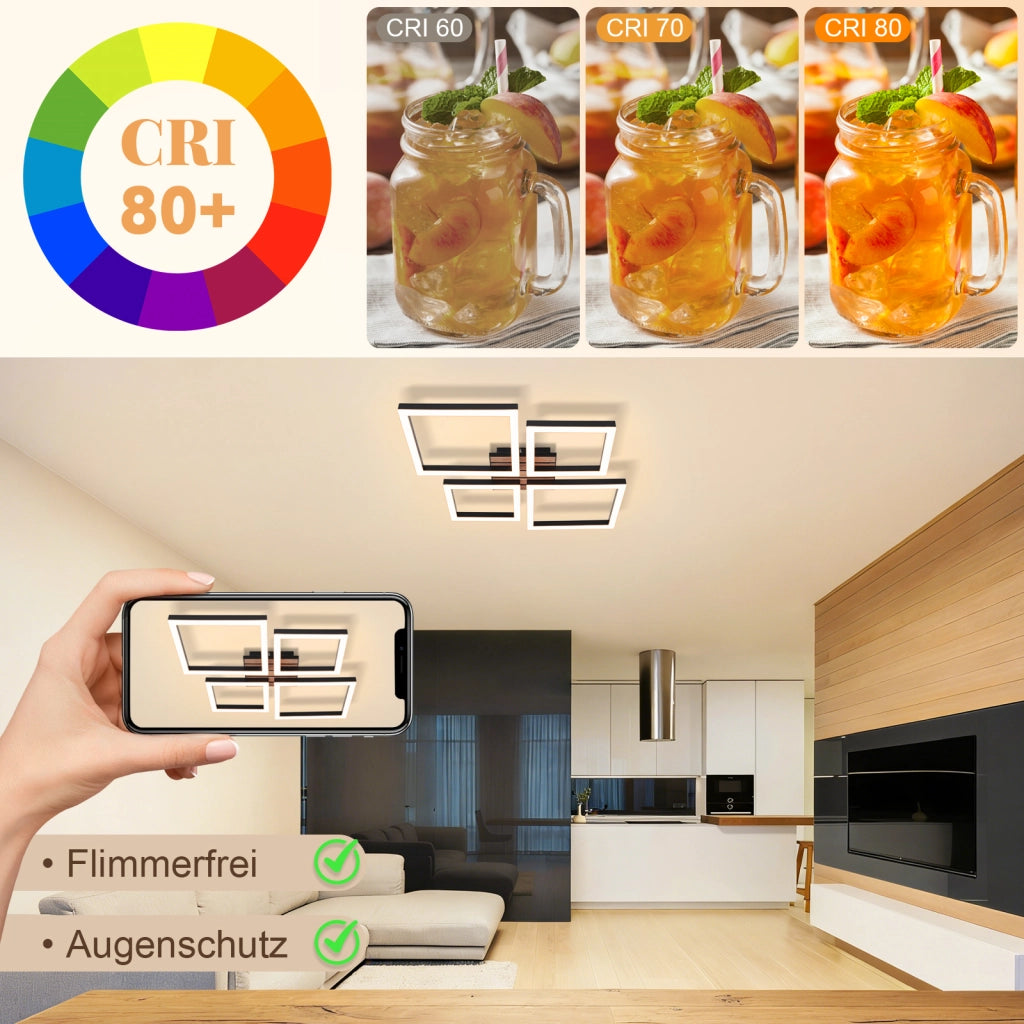 ZMH Plafoniera LED nera 32W design moderno luce bianca calda 3000K forma quadrata per camera da letto soggiorno