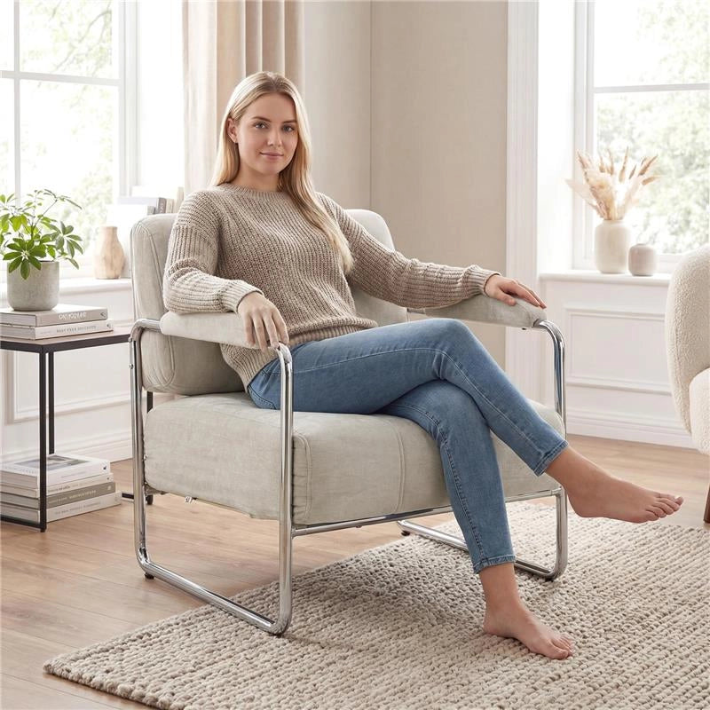 POLTRONA SALOTTO E POLTRONCINA CAMERA DA LETTO IN CINIGLIA MORBIDA, BEIGE