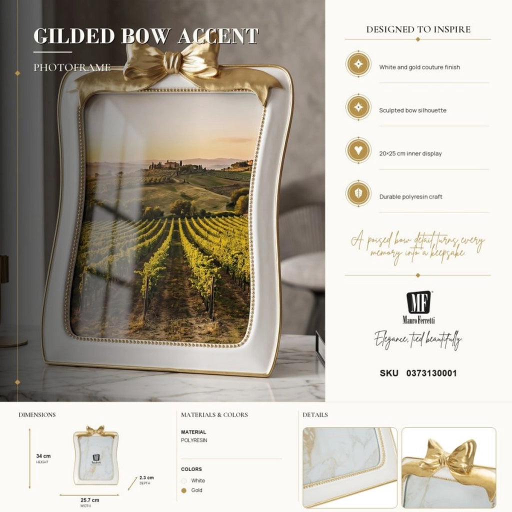 Cornice portafoto Romantica con fiocco bianco e oro