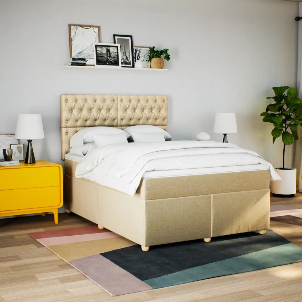 Giroletto a Molle con Materasso Crema 160x200 cm in Tessuto 3291343
