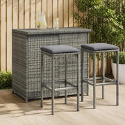 3 Pcs. Bar Set Poly Rattan Gray