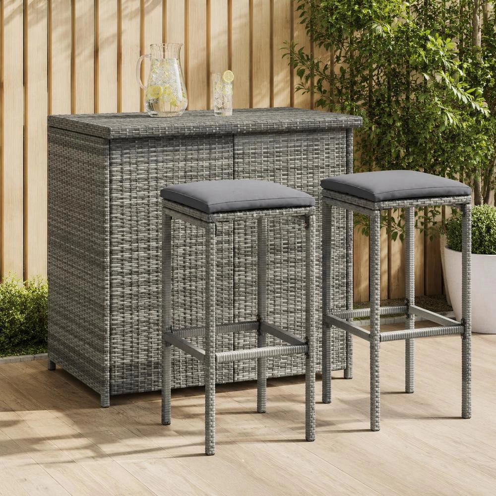 3 Pcs. Bar Set Poly Rattan Gray