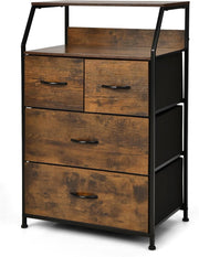 Cassettiera portaoggetti con 4 cassetti in tessuto e 2 ripiani aperti, dispositivo antiribaltamento, cassettiera per camera da letto, soggiorno, marrone