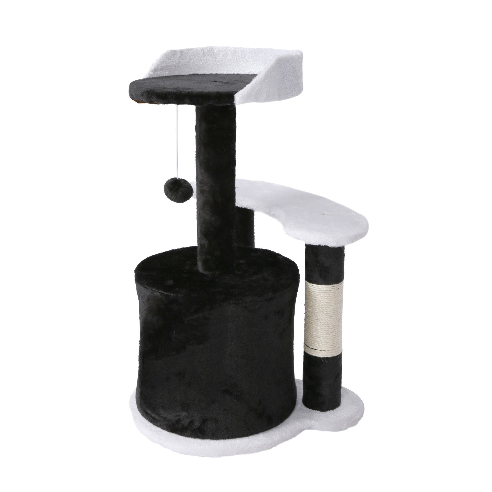 Albero tiragraffi 65 cm nero/bianco Con sisal, piattaforma, nicchia e pallina