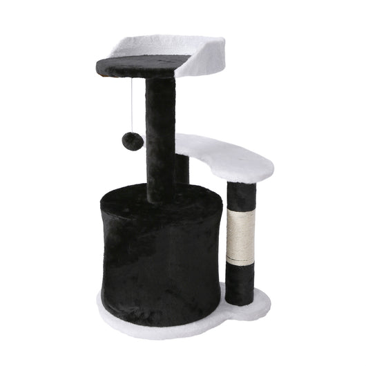 Albero tiragraffi 65 cm nero/bianco Con sisal, piattaforma, nicchia e pallina