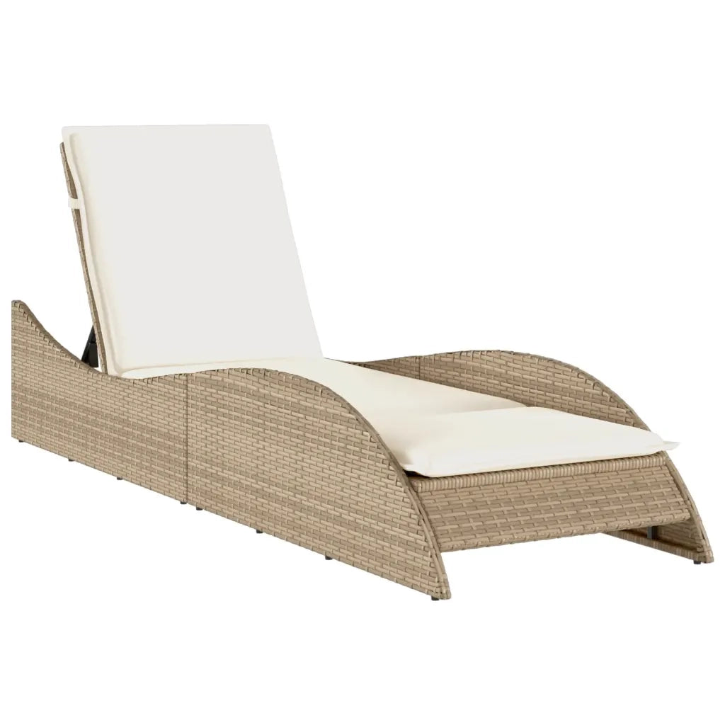 Lettino Prendisole con Cuscino Beige 60x205x73 cm in Polyrattan 368282