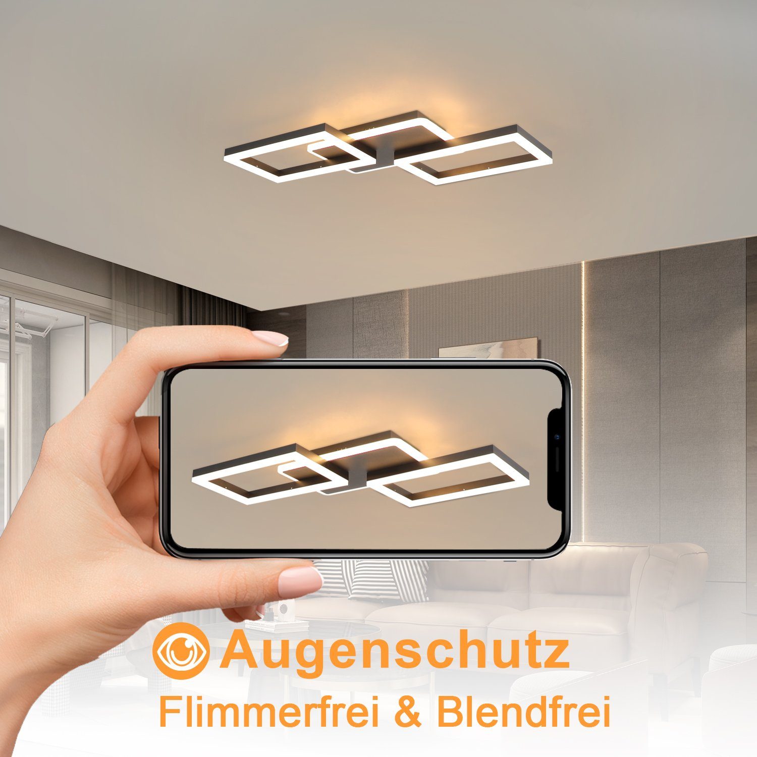 ZMH Lampada da soffitto plafoniera LED 48W nera dimmerabile telecomando design moderno per corridoio ufficio living