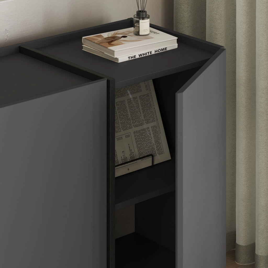 Credenza in legno "Dorma" - 180 x 45 x 80 cm - Antracite / Nero