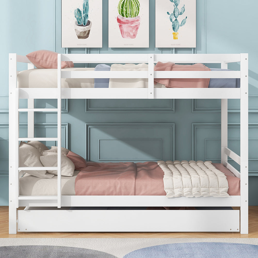 Letto a castello per bambini - Xylo - 140x200 cm - Bianco - Con letto estraibile e sponde alte