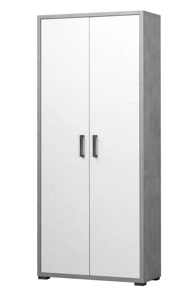 3281OSB Armadio montato due ante con cassetto interno con tre ripiani removibili scocca finitura ossido ante finitura bianco cemento 75,3 L x 175 h x 33 P