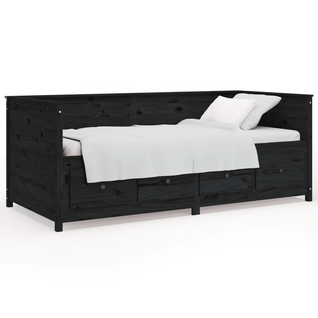 Letto singolo | Letto per adulti | Dormeuse Nera 90x200 cm in Legno Massello di Pino