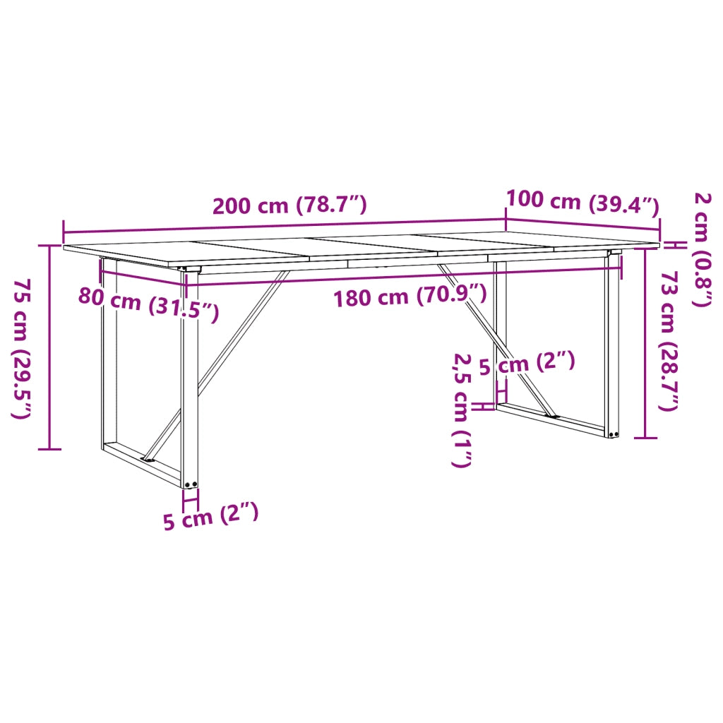 Tavolo da Pranzo Telaio a O 200x100x75 cm Legno Pino e Acciaio