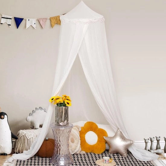Baldakino per camera da letto dei bambini, soffitto rotondo per letto a baldacchino per bambini, rete per zanzare, protezione dagli insetti, per camera da letto e sala giochi, decorazione