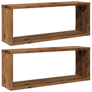 2 pz Mensole a Cubo Muro | Mensola a parete Legno Antico 60x15x23 cm in Truciolato