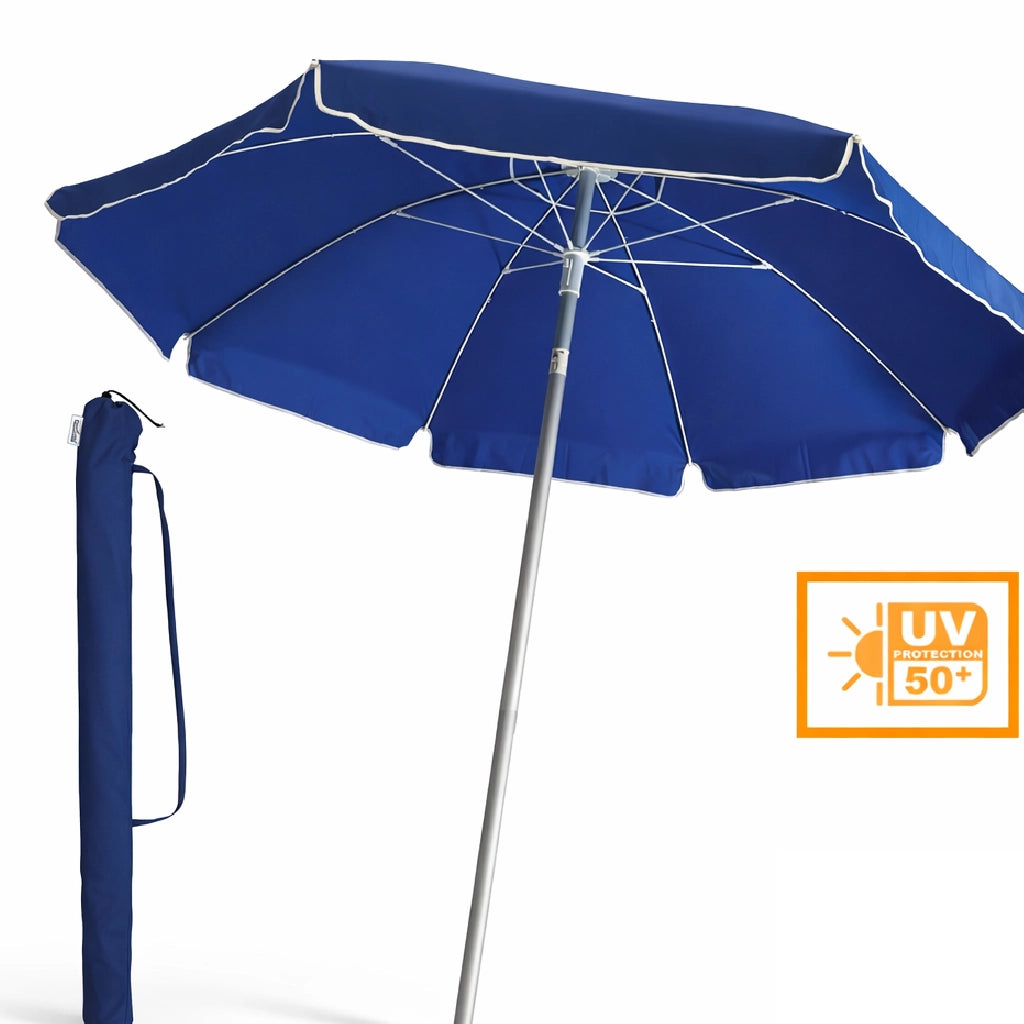 Ombrellone Mare Spiaggia 200 cm Antivento Alluminio UV50+ Inclinabile con Custodia e Trivella