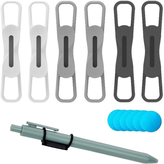 Set di 6 penne magnetiche, penne portatili, penne a silicone magnetico, penne per matite, clip, penne per metallo per superfici metalliche (nero, bianco, grigio)