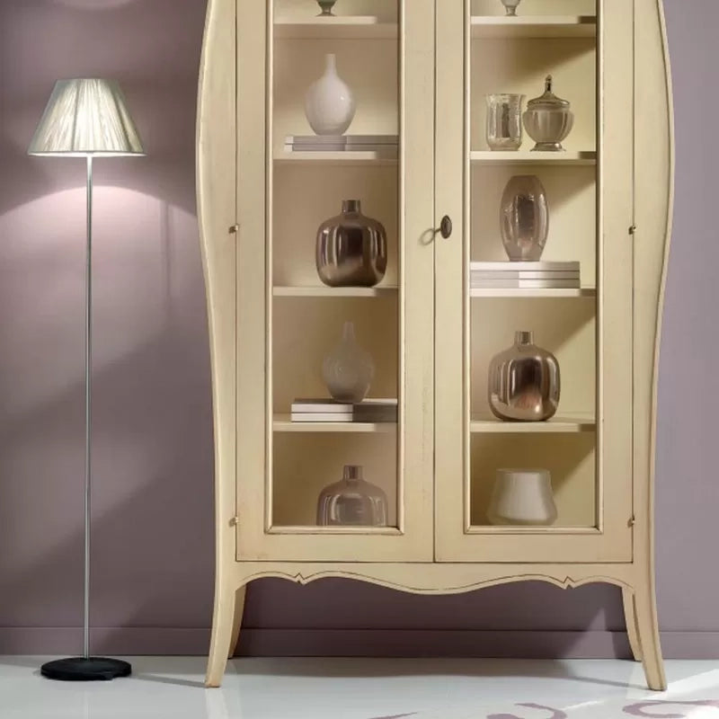 Vetrina 2 porte in legno shabby avorio patinato l.115 p.48 h.204 (3094) - Mobili 2G