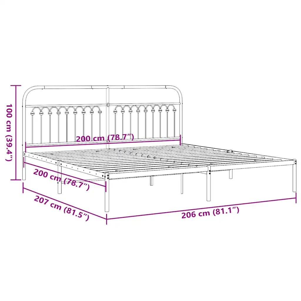 Giroletto con Testiera-Struttura Letto con testiera in Metallo Nero 200x200 cm 768231
