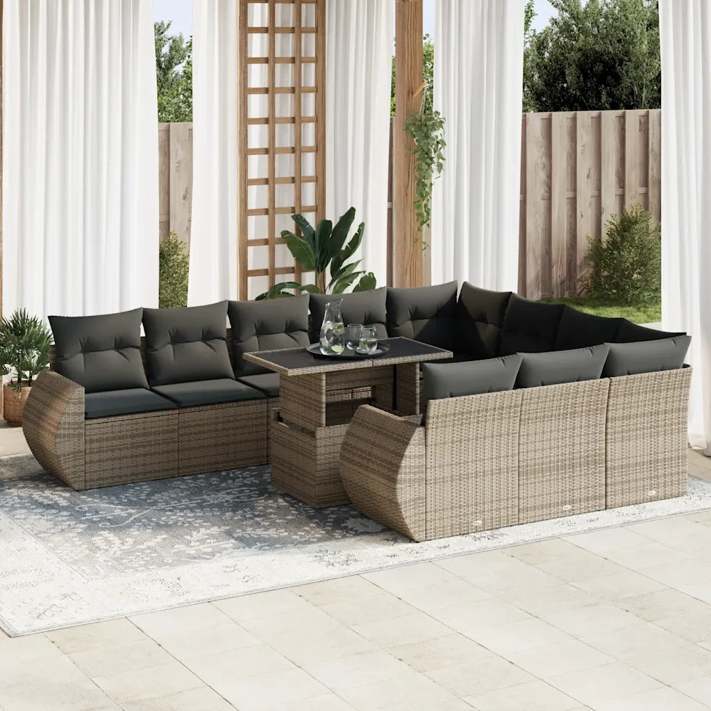 Set Divani da Giardino 11 pz con Cuscini in Polyrattan Grigio 3326711