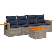 Set Divani da Giardino 5 pz | Set Salotto da Giardino con Cuscini Grigio in Polyrattan